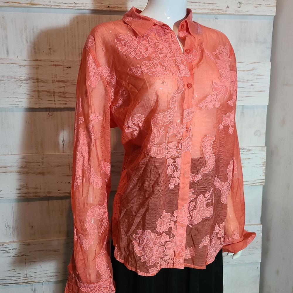 Womens see-through shirt orange xl @9